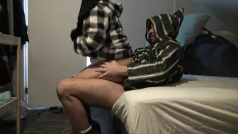 Man sticks dick into wet XXX slit of his Muslim wife on the bed