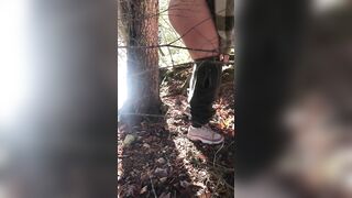 Filthy Arabic XXX gal in hijab takes pants off to pee in the forest