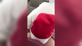 Perverted XXX Santa gets on the knees to lick young Turkish pussy