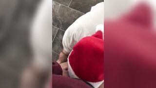 Perverted XXX Santa gets on the knees to lick young Turkish pussy