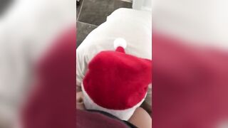 Perverted XXX Santa gets on the knees to lick young Turkish pussy