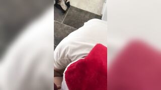 Perverted XXX Santa gets on the knees to lick young Turkish pussy