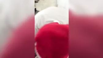 Perverted XXX Santa gets on the knees to lick young Turkish pussy