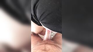 Dude covers Arab wife's XXX tits with cum after having his dick blown