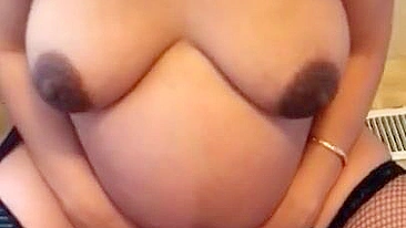 Busty pregnant Arab mom with big XXX boobs pees and makes hubby horny
