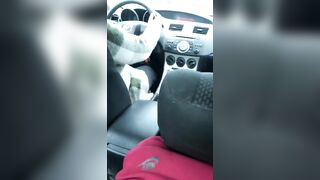 Lustful man jerks off his XXX dick to the female driver in the car