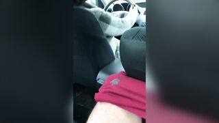 Lustful man jerks off his XXX dick to the female driver in the car