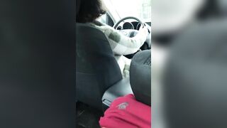 Lustful man jerks off his XXX dick to the female driver in the car