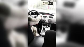 Lustful man jerks off his XXX dick to the female driver in the car