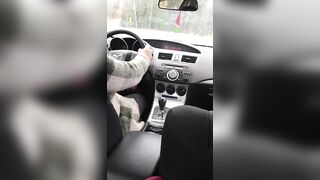 Lustful man jerks off his XXX dick to the female driver in the car