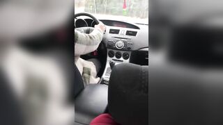 Lustful man jerks off his XXX dick to the female driver in the car