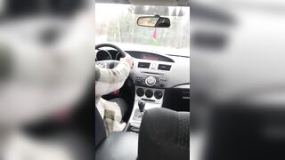 Lustful man jerks off his XXX dick to the female driver in the car