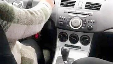 Lustful man jerks off his XXX dick to the female driver in the car