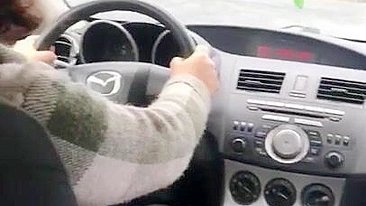 Lustful man jerks off his XXX dick to the female driver in the car