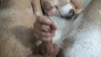 Big-tittied XXX Arab mom pleases man with soapy handjob in the bathtub