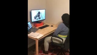 Guy catches Muslim stepsister masturbating while watching XXX clips