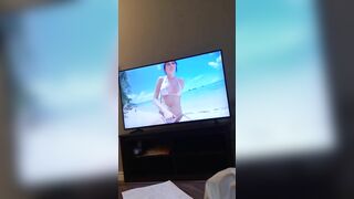 Solo Arabic hottie watches lesbian porn and teases her XXX pussy
