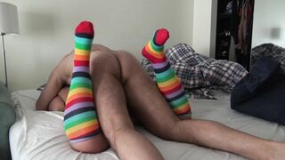 Arabian mom in rainbow stockings taking XXX dong into her tight ass