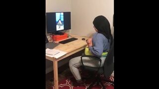 Lebanese in hijab shows XXX tits on webcam with black dude at home