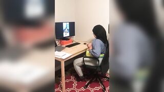 Lebanese in hijab shows XXX tits on webcam with black dude at home