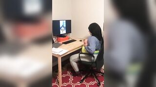 Lebanese in hijab shows XXX tits on webcam with black dude at home