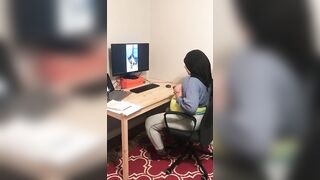 Lebanese in hijab shows XXX tits on webcam with black dude at home