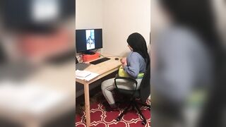 Lebanese in hijab shows XXX tits on webcam with black dude at home