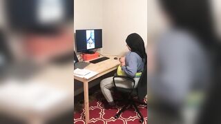 Lebanese in hijab shows XXX tits on webcam with black dude at home