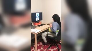 Lebanese in hijab shows XXX tits on webcam with black dude at home