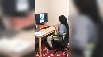 Lebanese in hijab shows XXX tits on webcam with black dude at home