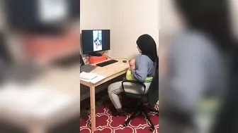 Lebanese in hijab shows XXX tits on webcam with black dude at home