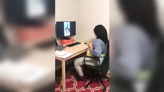 Lebanese in hijab shows XXX tits on webcam with black dude at home