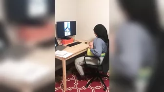 Lebanese in hijab shows XXX tits on webcam with black dude at home