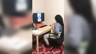 Lebanese in hijab shows XXX tits on webcam with black dude at home