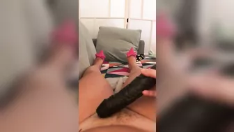 Turkish gal uses big black dildo to play with her XXX cunt on alone