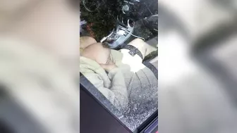 Hot Arab mom in XXX stockings touches boobs and masturbates in the car