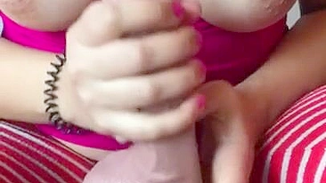 Lebanese mom plays with huge XXX toy and rubs it against her nipples