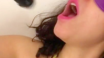 Big XXX toy enters mouth of Syrian mom with blindfold on her face