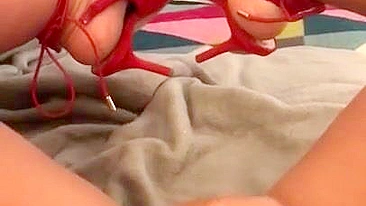 Arab mom in red panties and high heels performs XXX masturbation