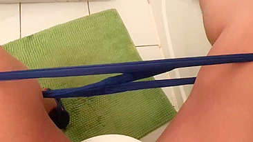 Palestinian mom in high heels masturbates her hairy XXX opening sitting on toilet