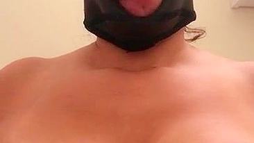 Arab mom with XXX mask on face sticks tongue out asking for some sperm