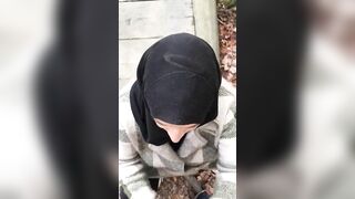 Shy Syrian mom in hijab is coerced into a XXX blowjob in the woods