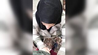 Shy Syrian mom in hijab is coerced into a XXX blowjob in the woods