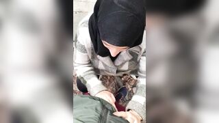 Shy Syrian mom in hijab is coerced into a XXX blowjob in the woods