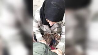 Shy Syrian mom in hijab is coerced into a XXX blowjob in the woods