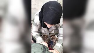 Shy Syrian mom in hijab is coerced into a XXX blowjob in the woods