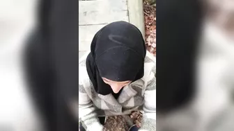 Shy Syrian mom in hijab is coerced into a XXX blowjob in the woods
