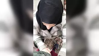Shy Syrian mom in hijab is coerced into a XXX blowjob in the woods