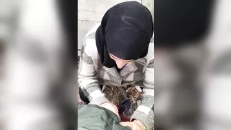 Shy Syrian mom in hijab is coerced into a XXX blowjob in the woods