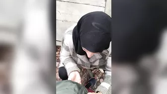 Shy Syrian mom in hijab is coerced into a XXX blowjob in the woods